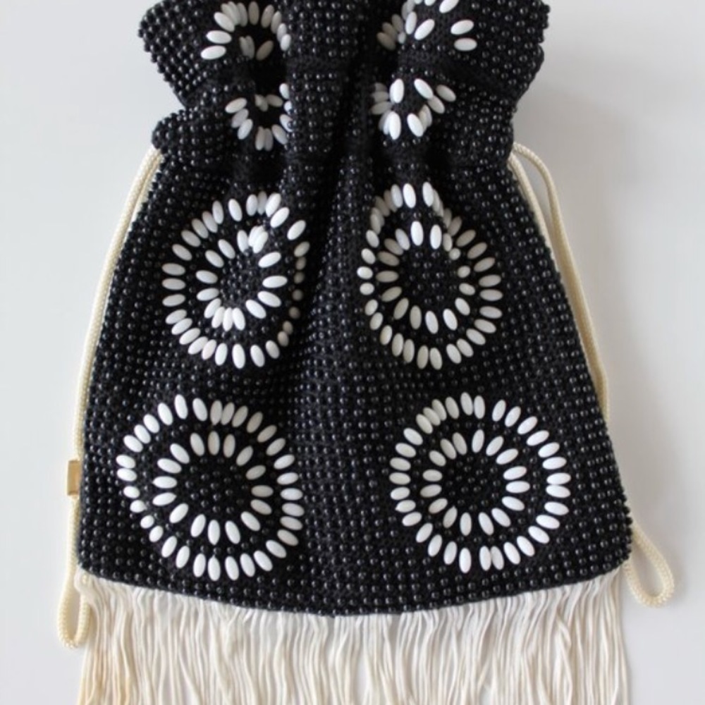 1960s Beaded Drawstring Fringe gypsy HIPPIE boho